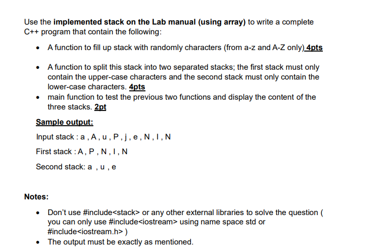 Use the implemented stack on the Lab manual (