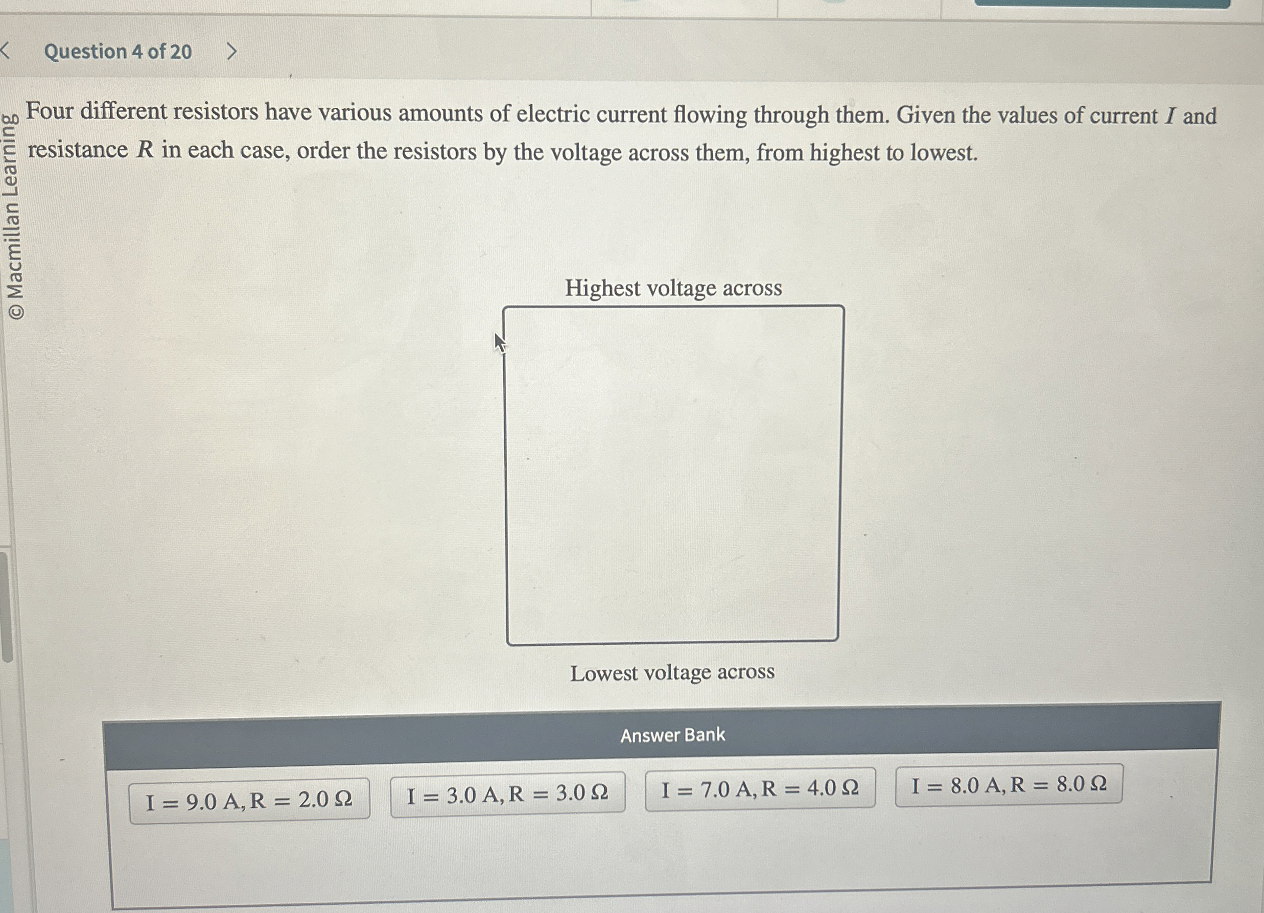 Question 4 of 2 0 Four different resistors have