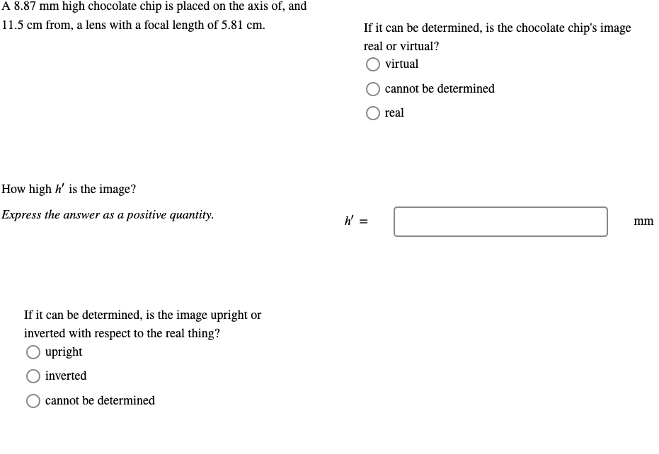 A 8 . 8 7 mm high chocolate chip is placed on the