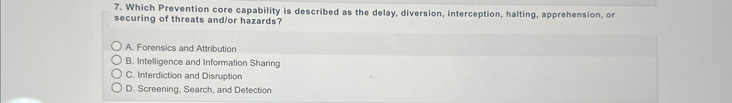 Which Prevention core capability is described as