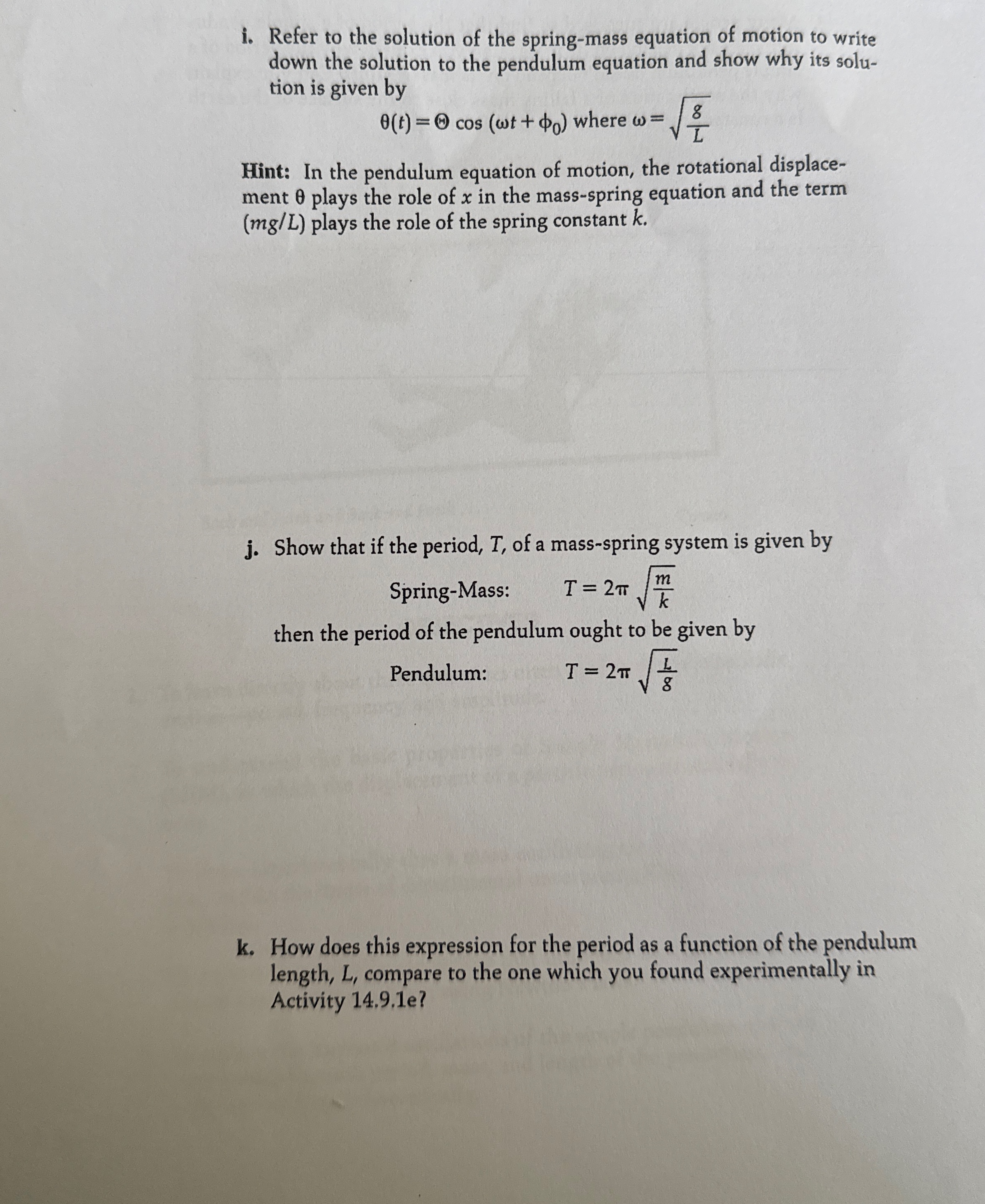 i . Refer to the solution of the spring - mass