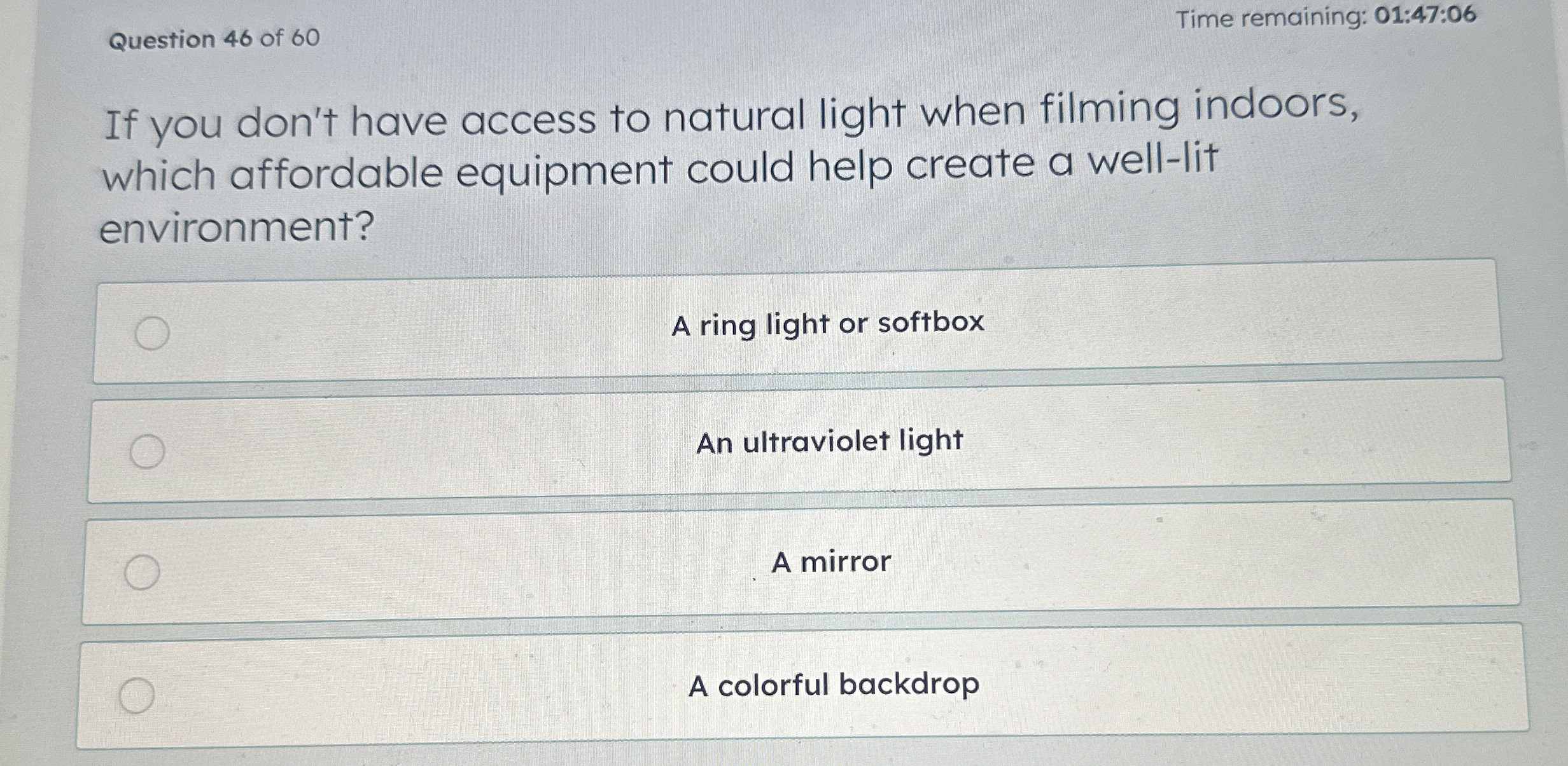 Question 4 6 of 6 0 Time remaining: 0 1 : 4 7 : 0