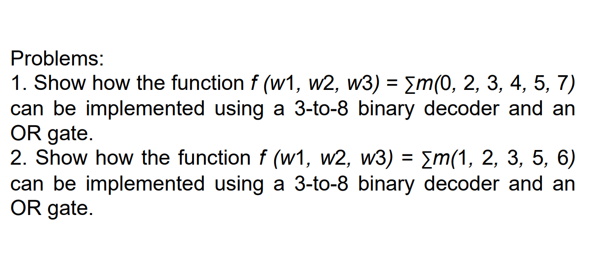 Problems: Show how the function f ( w 1 , w 2 , w