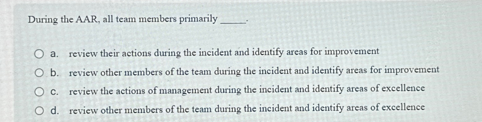 During the AAR, all team members primarily a .
