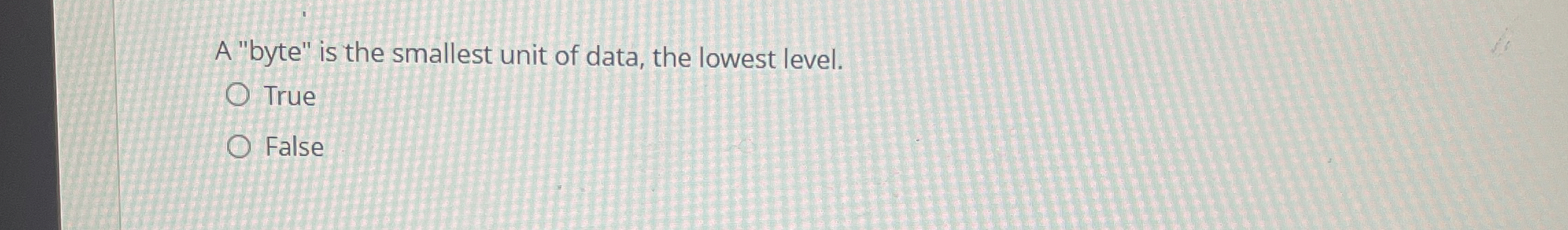 A "byte" is the smallest unit of data, the lowest