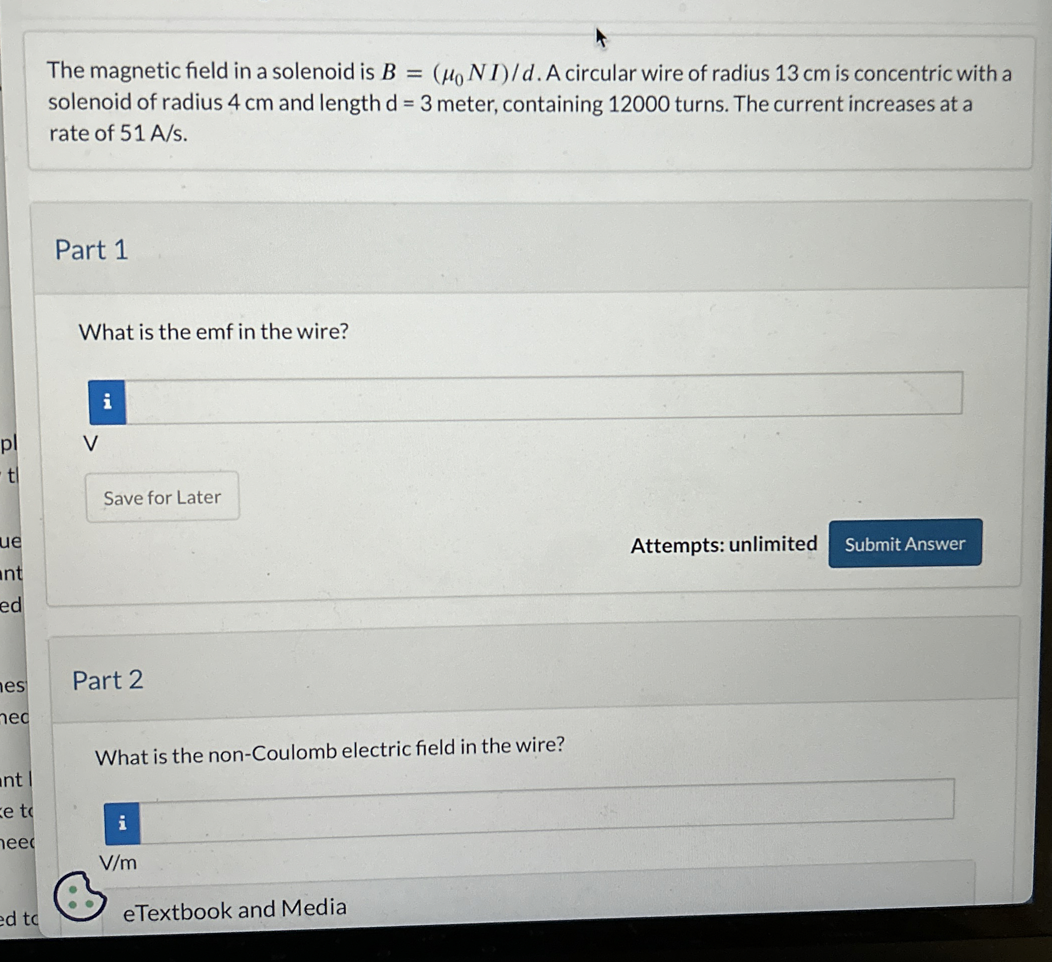 The magnetic field in a solenoid is B = 0 N I d .