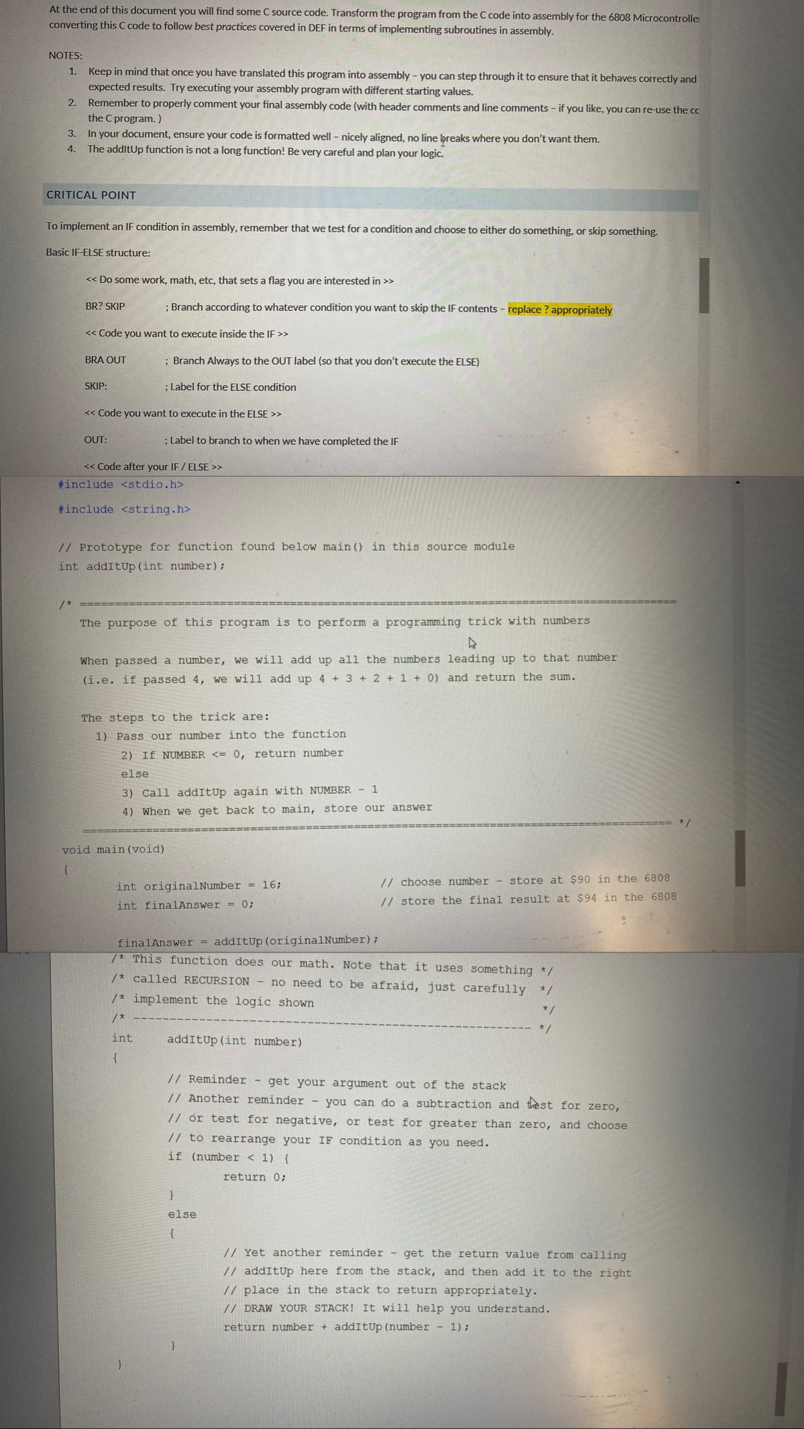 At the end of this document you will find some C