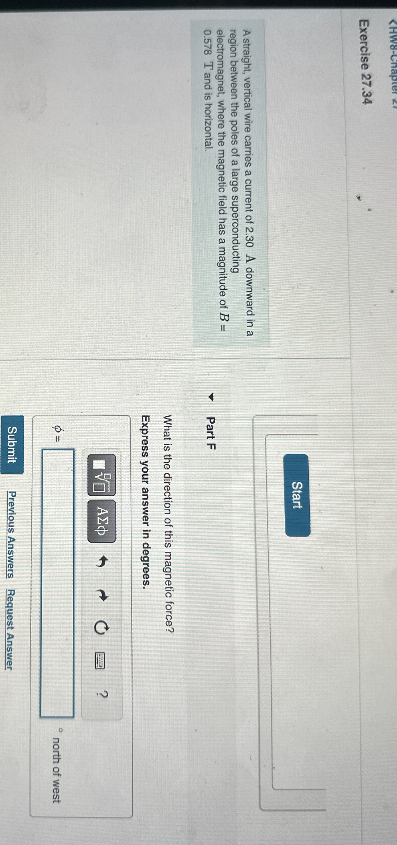 Exercise 2 7 . 3 4 A straight, vertical wire