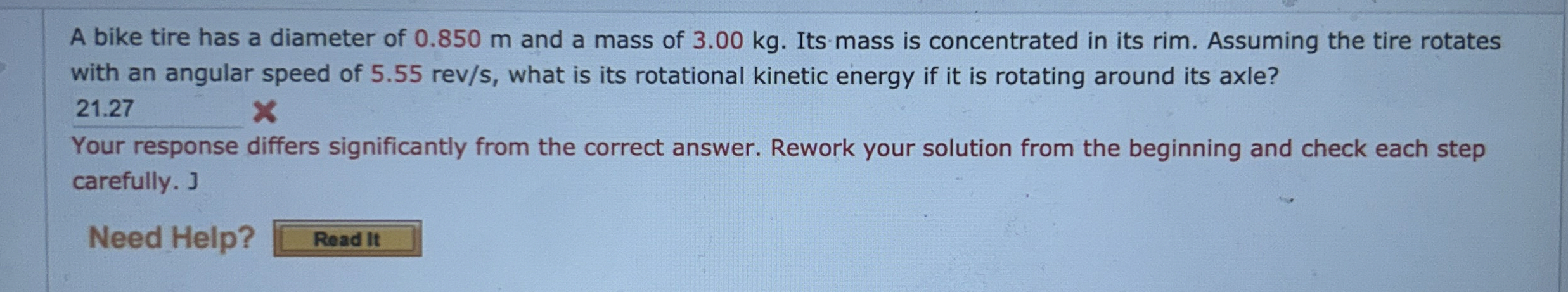 A bike tire has a diameter of 0 . 8 5 0 m and a