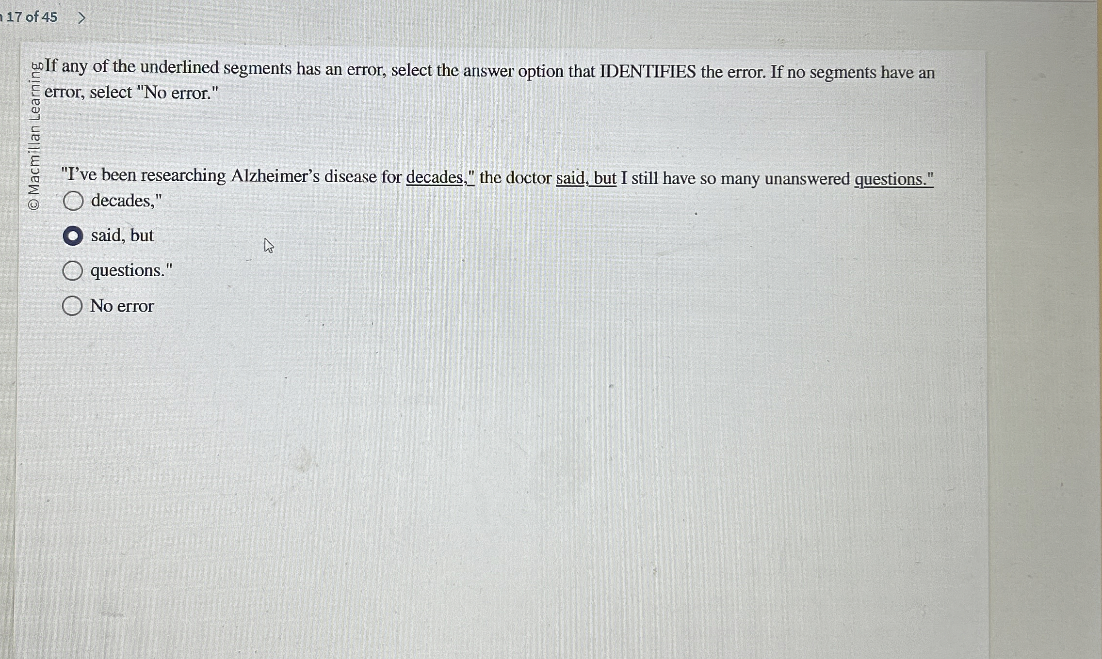 1 7 of 4 5 If any of the underlined segments has