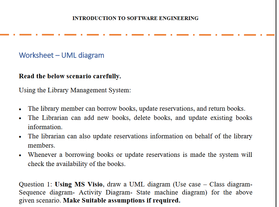 INTRODUCTION TO SOFTWARE ENGINEERING Worksheet -