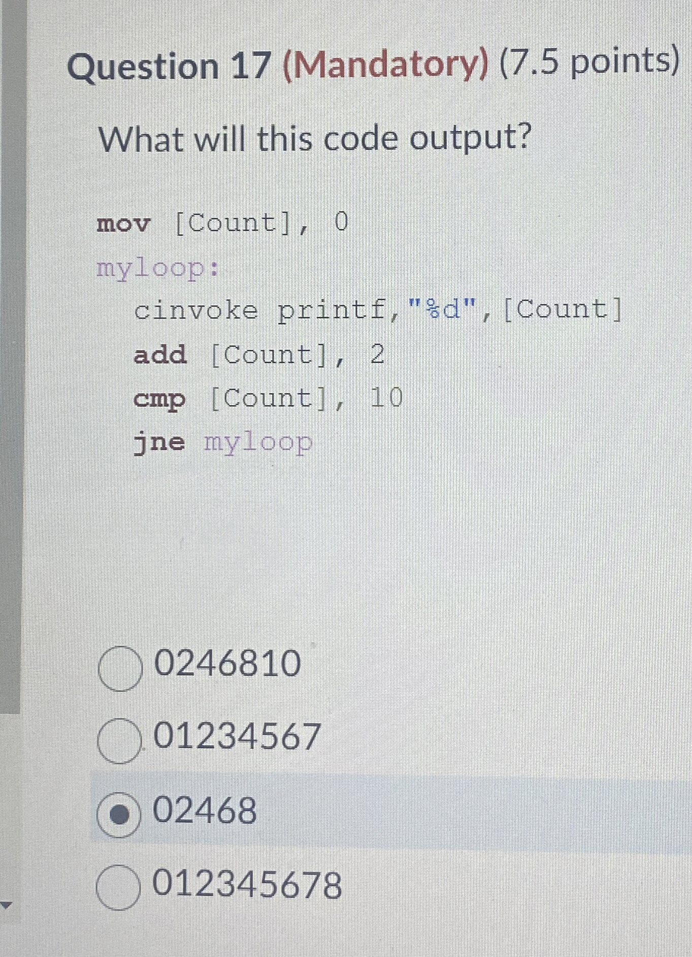 Question 1 7 ( Mandatory ) ( 7 . 5 points ) What