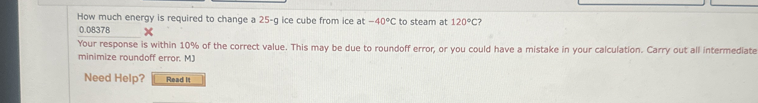 How much energy is required to change a 2 5 - g