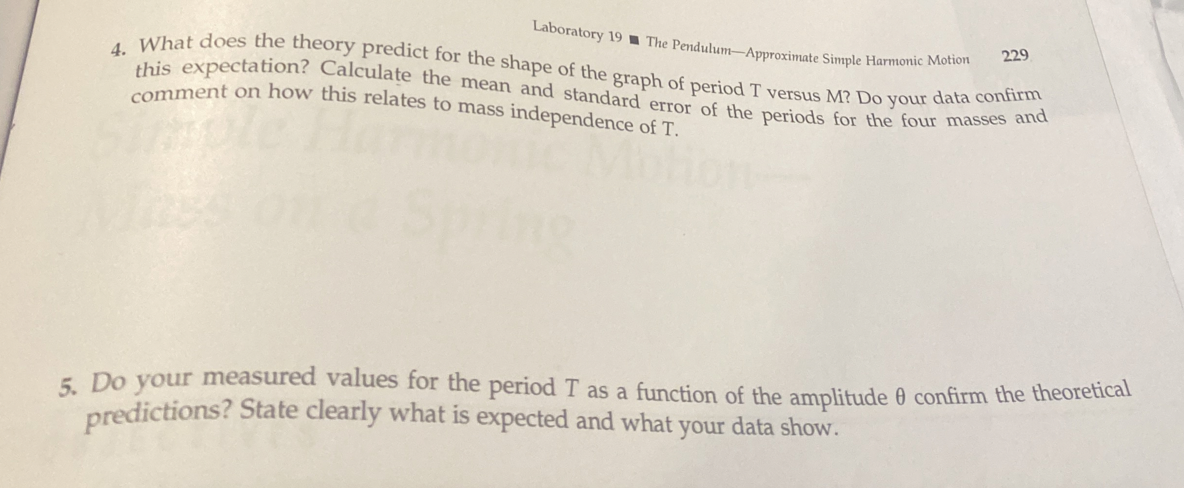 Laboratory 1 9 The Pendulum - Approximate Simple