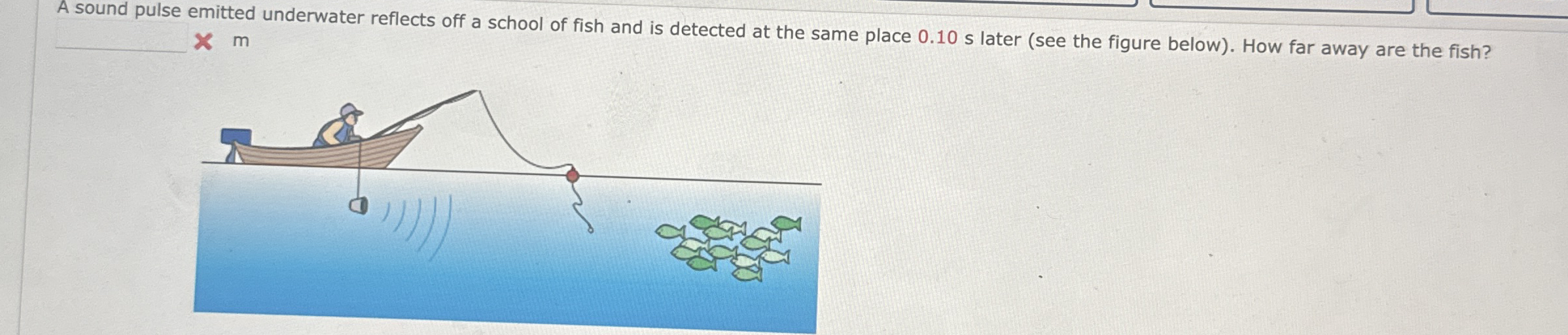 A sound pulse emitted underwater reflects off a