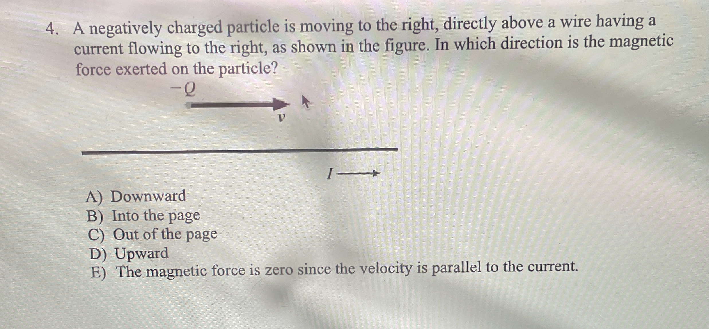 A negatively charged particle is moving to the