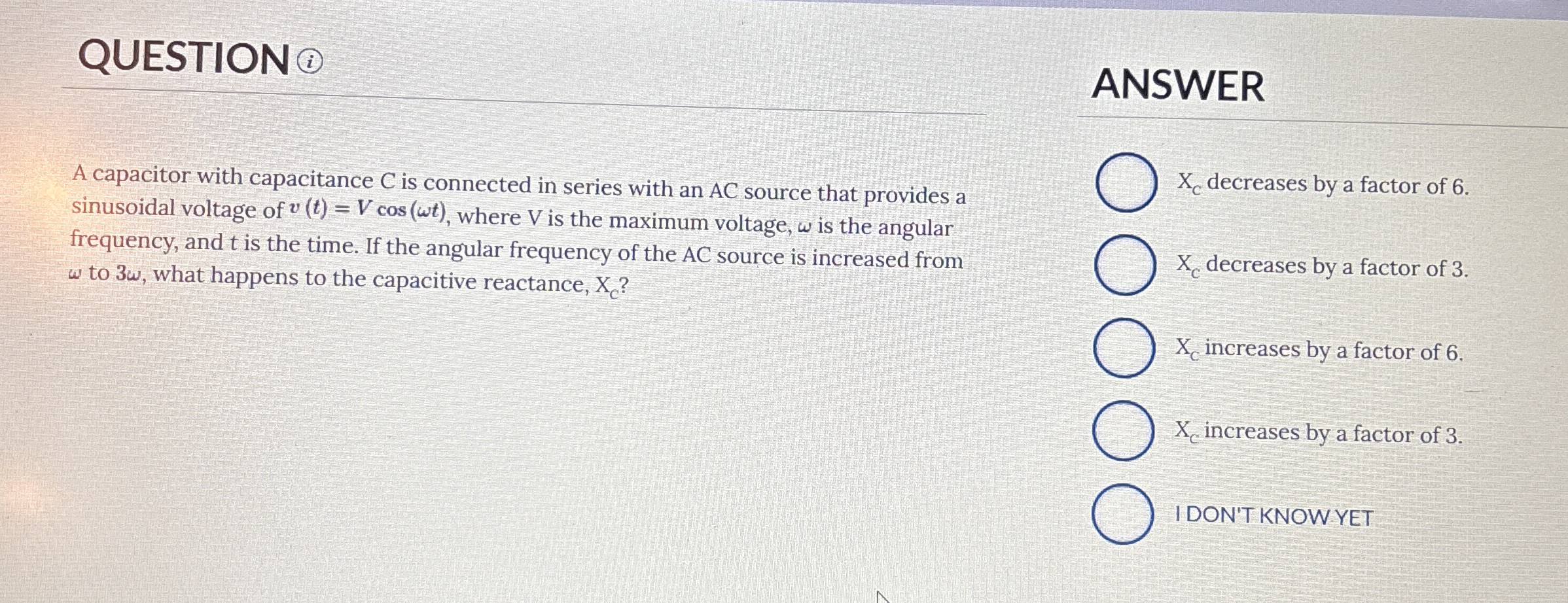 QUESTION ( i ) ANSWER A capacitor with