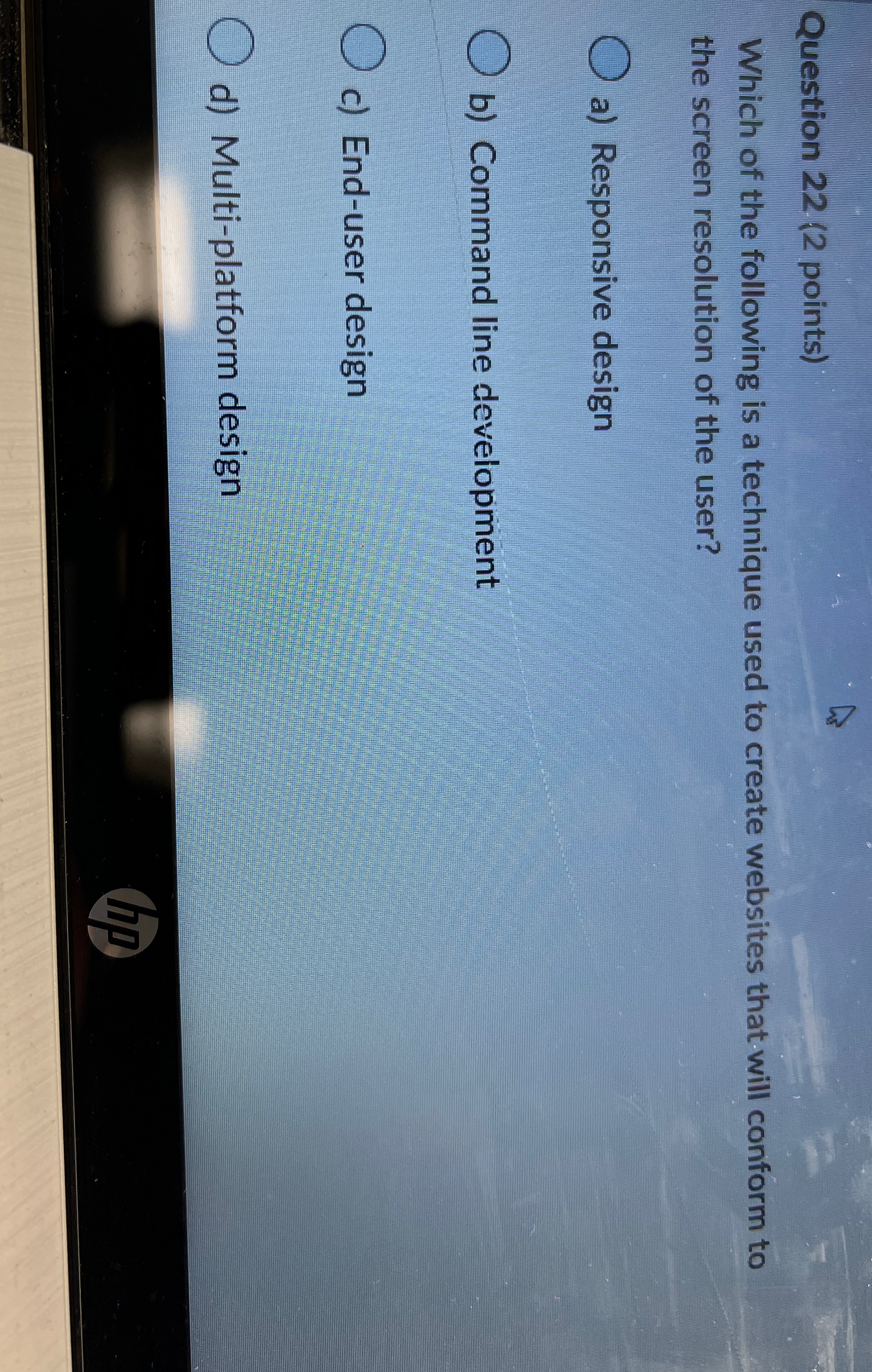 Question 2 2 ( 2 points ) Which of the following