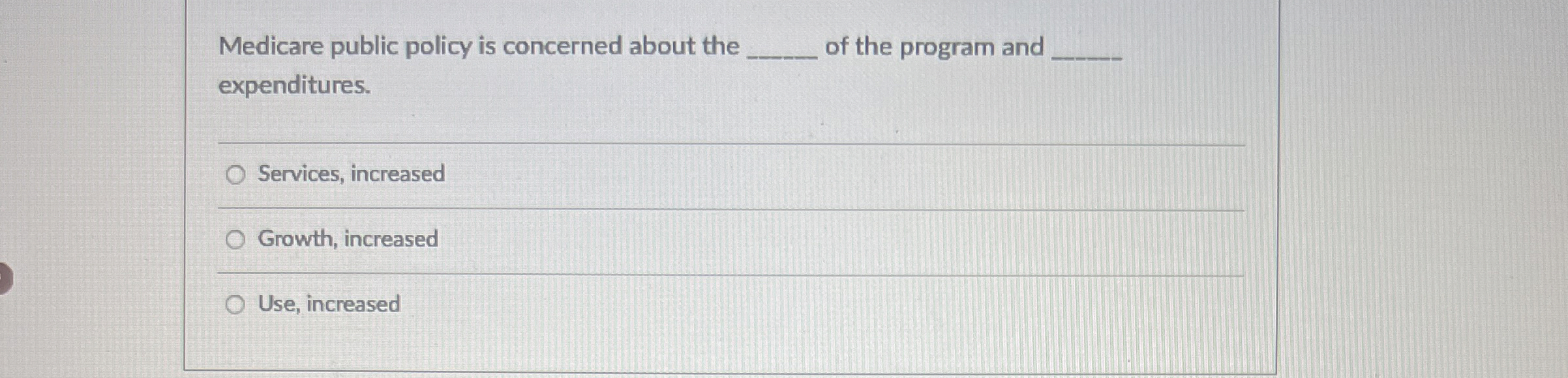 Medicare public policy is concerned about the of