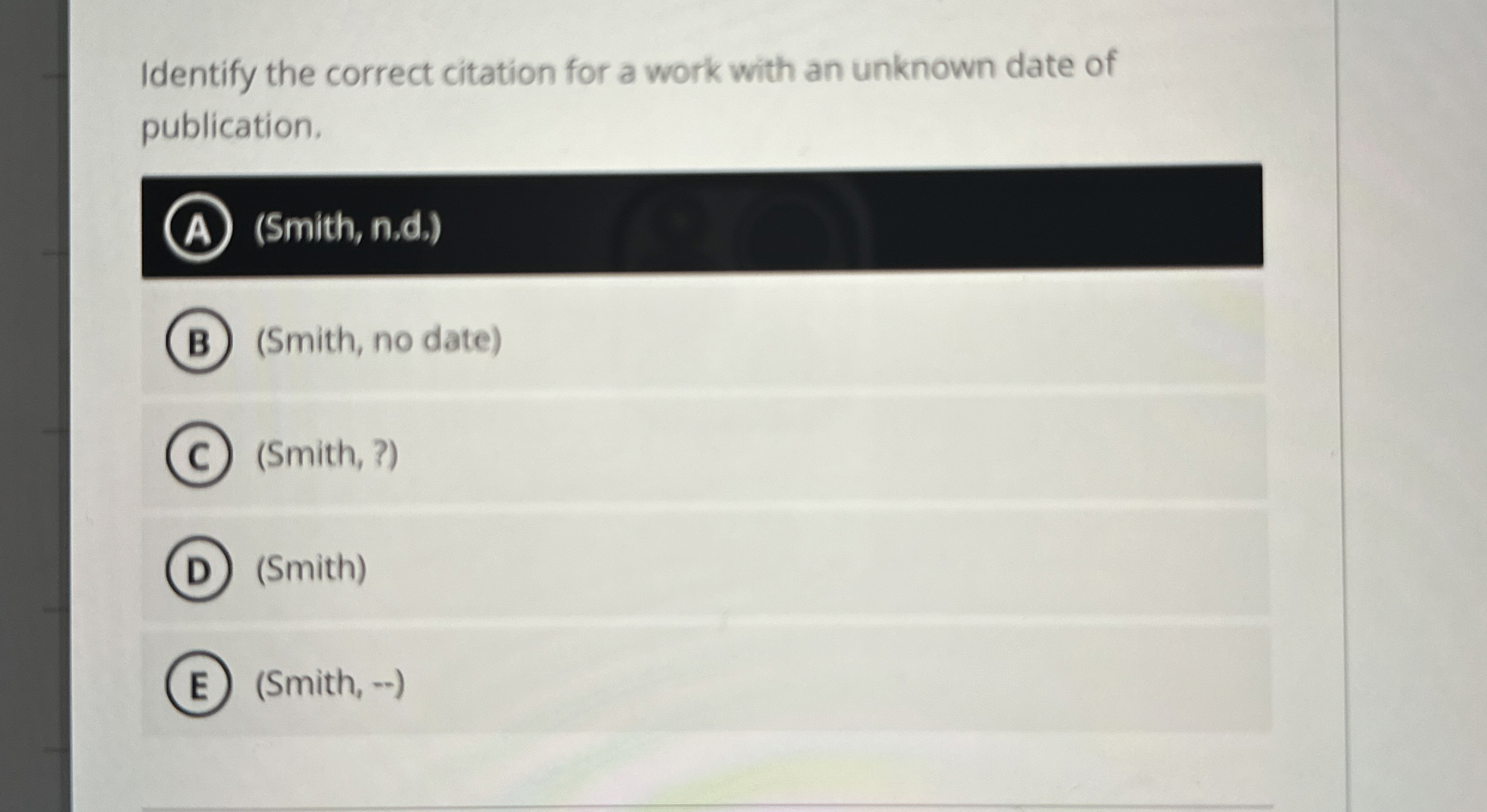 Identify the correct citation for a work with an
