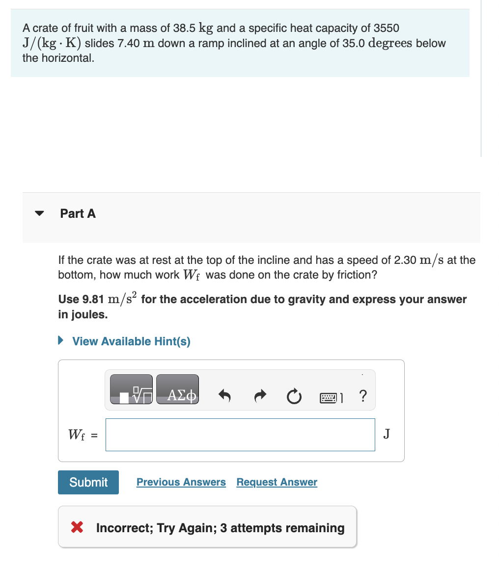 A crate of fruit with a mass of 3 8 . 5 kg and a