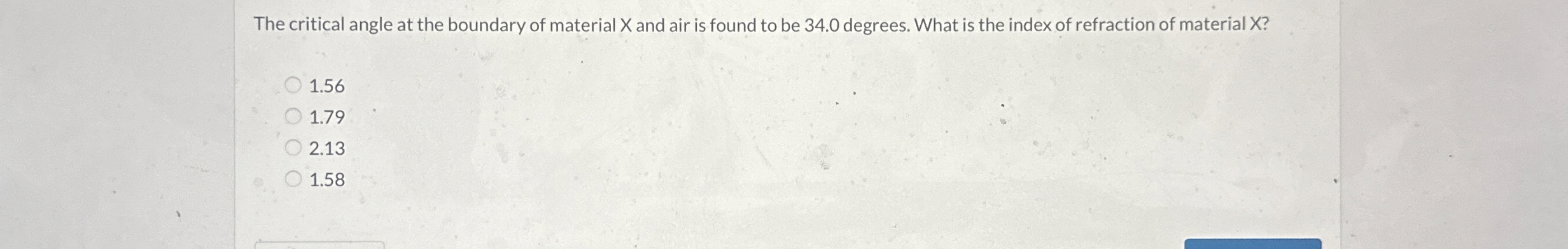 The critical angle at the boundary of material x