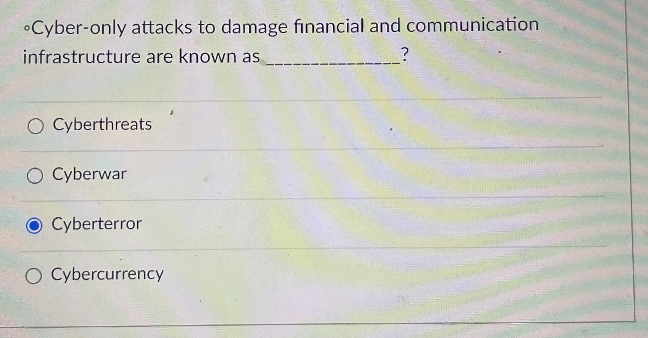 Cyber - only attacks to damage financial and