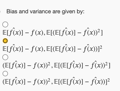 Bias and variance are given by: E [ h a t ( f ( x