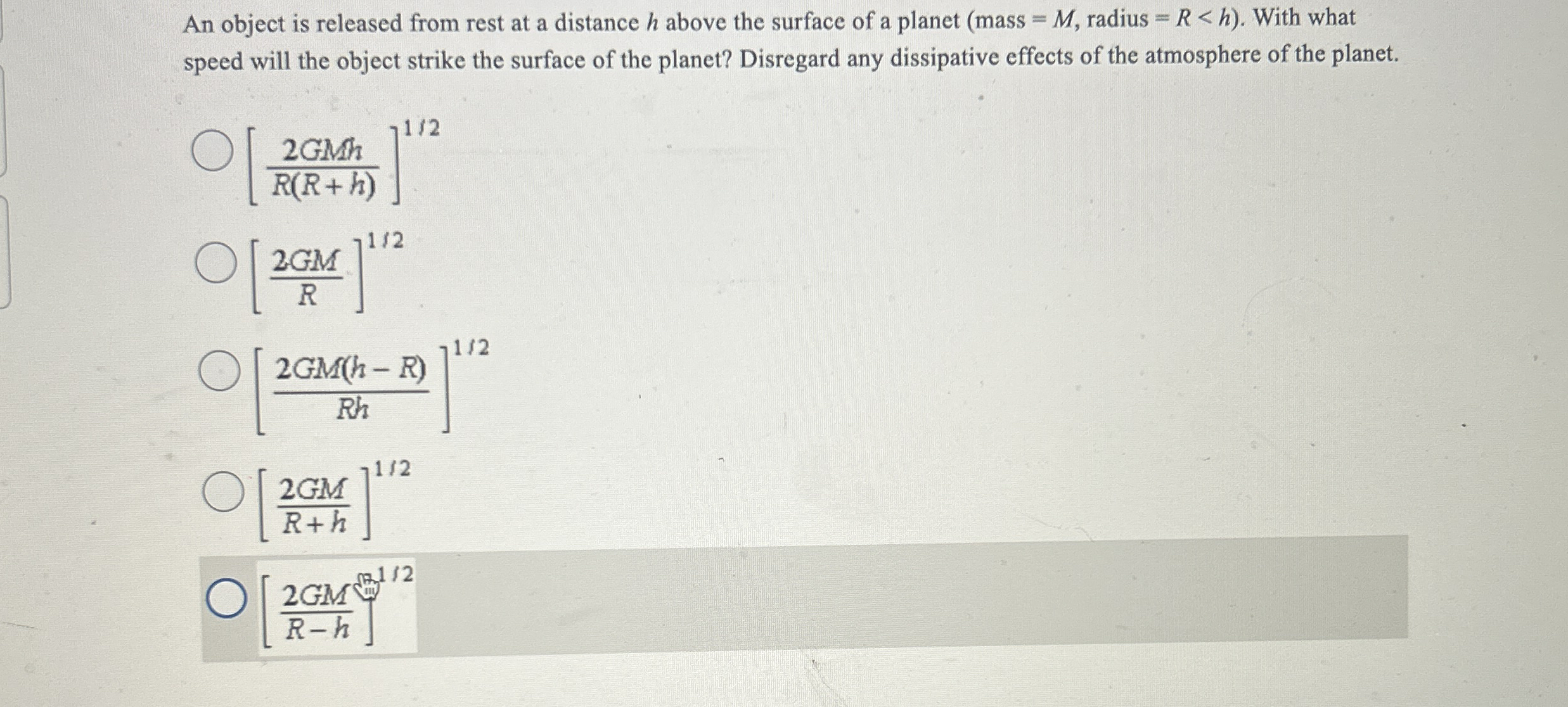 An object is released from rest at a distance h