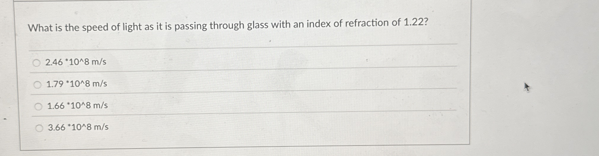 What is the speed of light as it is passing