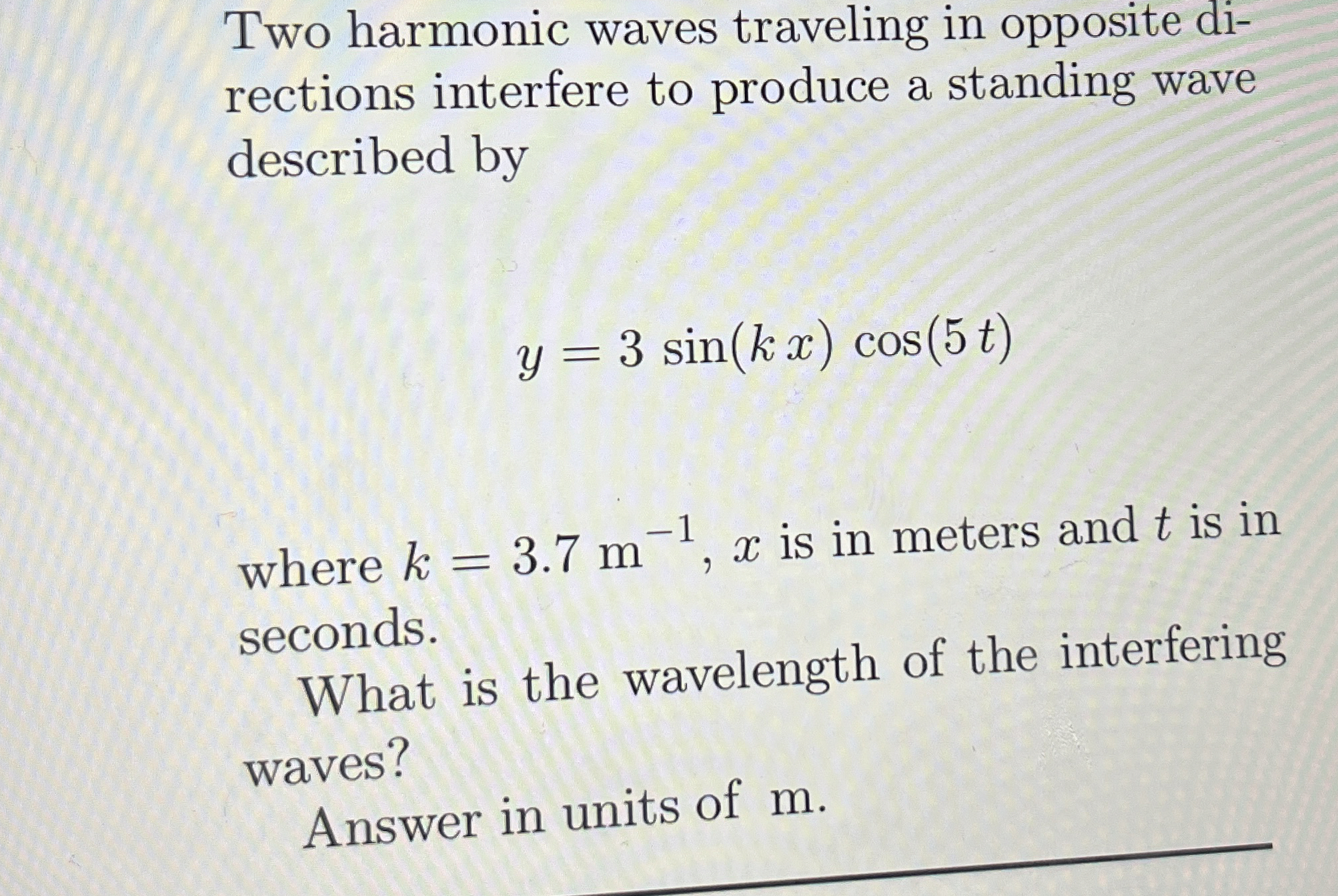 Two harmonic waves traveling in opposite