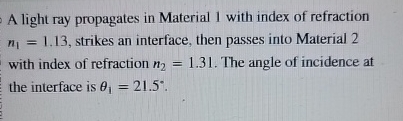 A light ray propagates in Material 1 with index
