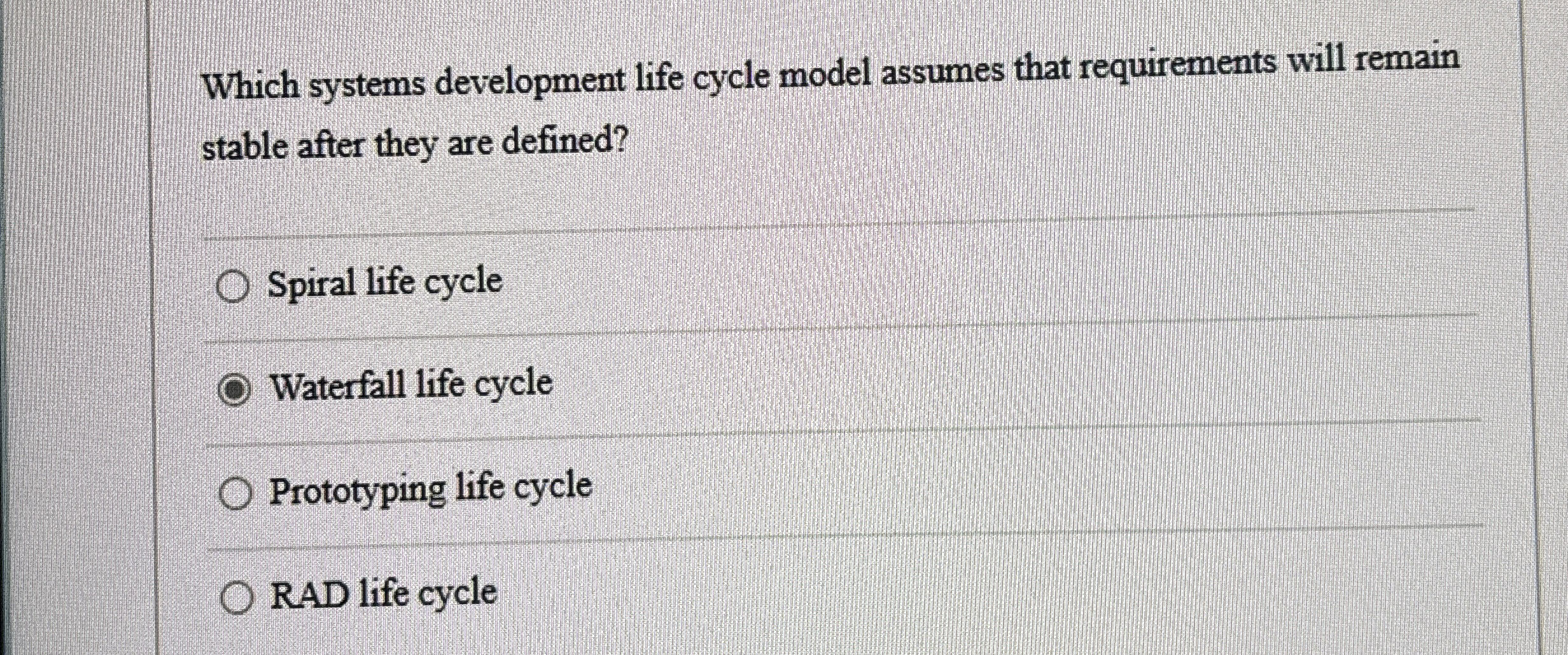 Which systems development life cycle model