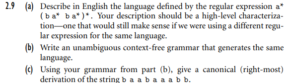 2 . 9 ( a ) Describe in English the language