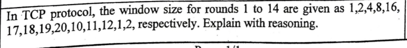 In TCP protocol, the window size for rounds 1 to