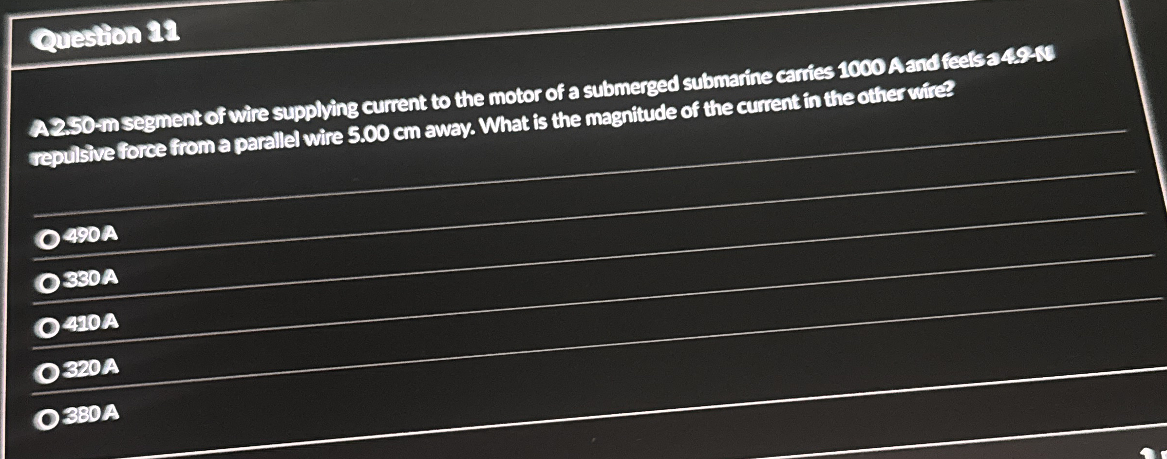 Question 1 2 A 2 5 0 - m segment of wire