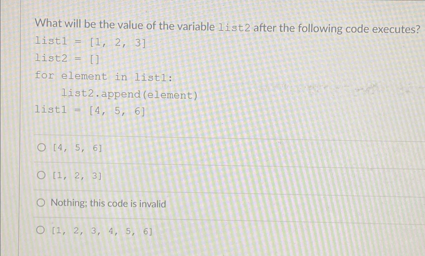 What will be the value of the variable list 2