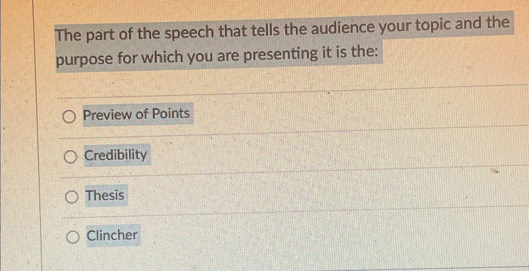 The part of the speech that tells the audience