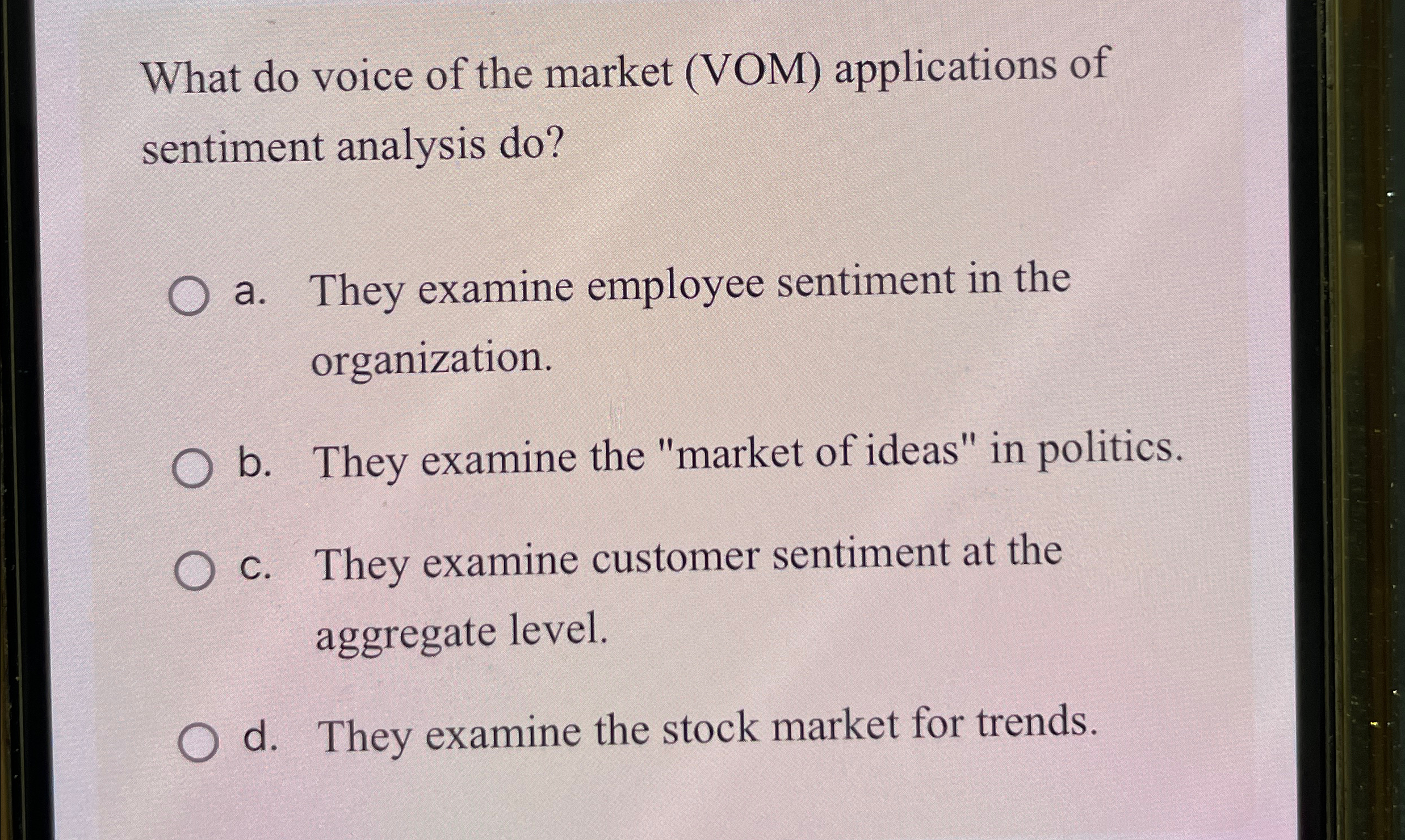 What do voice of the market ( VOM ) applications