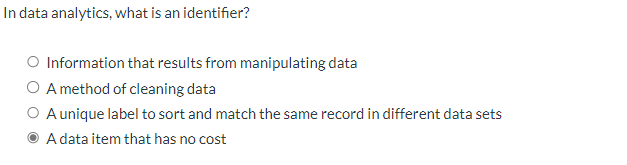 In data analytics, what is an identifier?