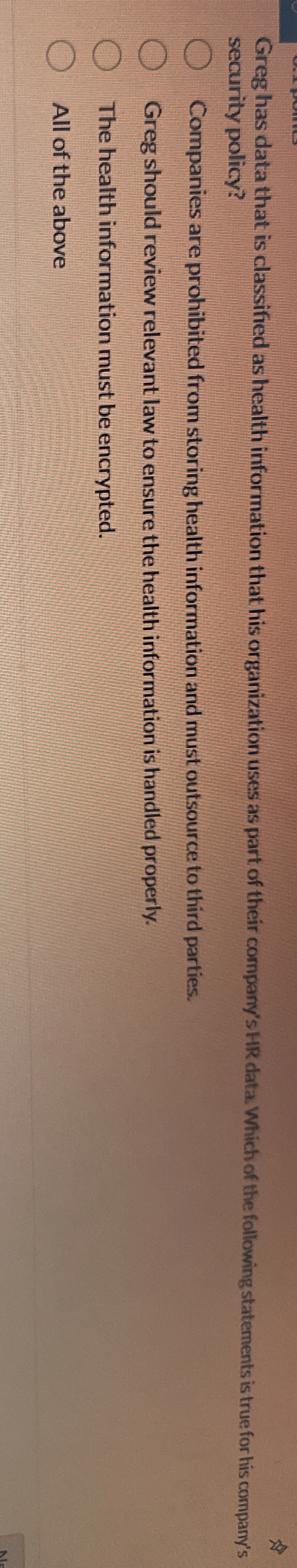 Greg has data that is classified as health