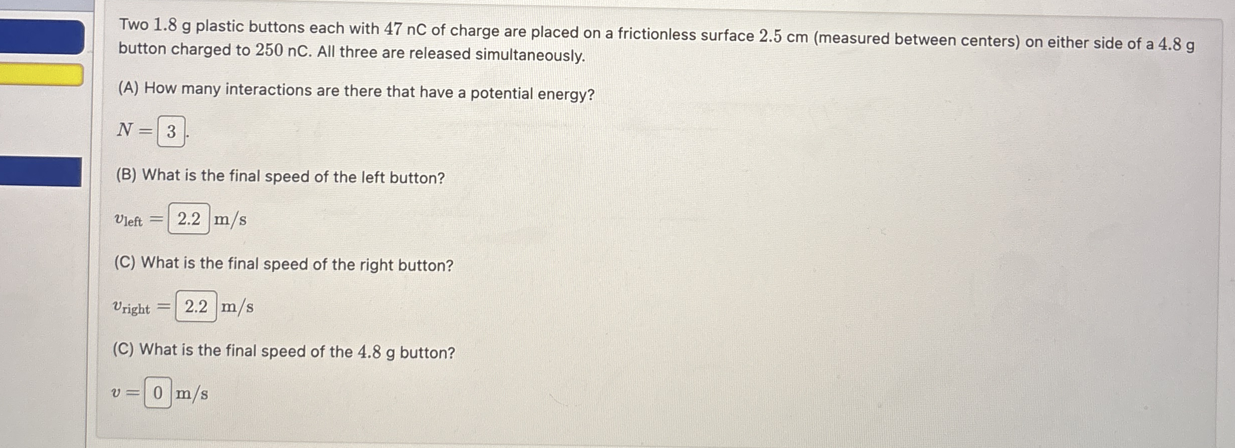 Two 1 . 8 g plastic buttons each with 4 7 nC of