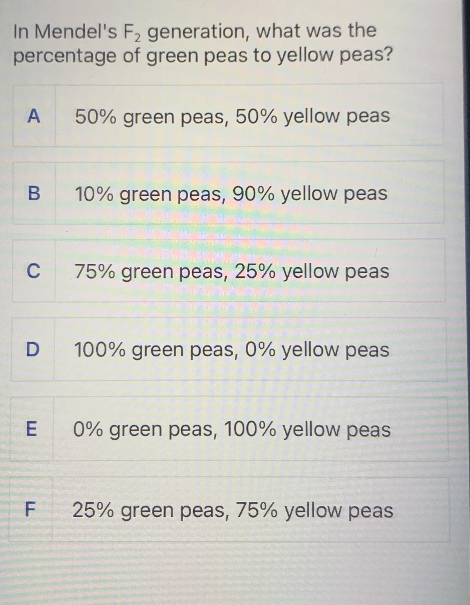 In Mendel's F 2 generation, what was the