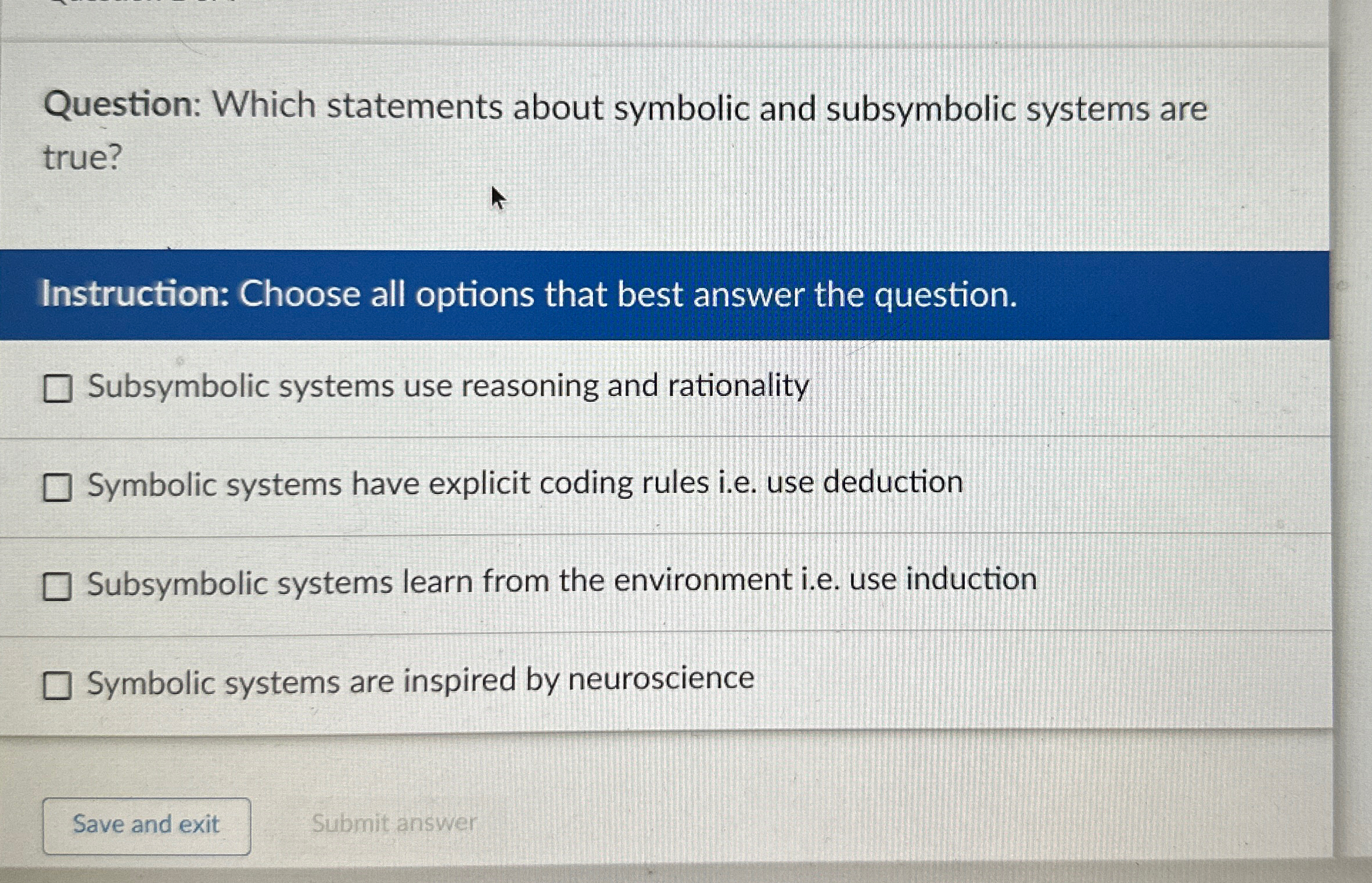 Question: Which statements about symbolic and