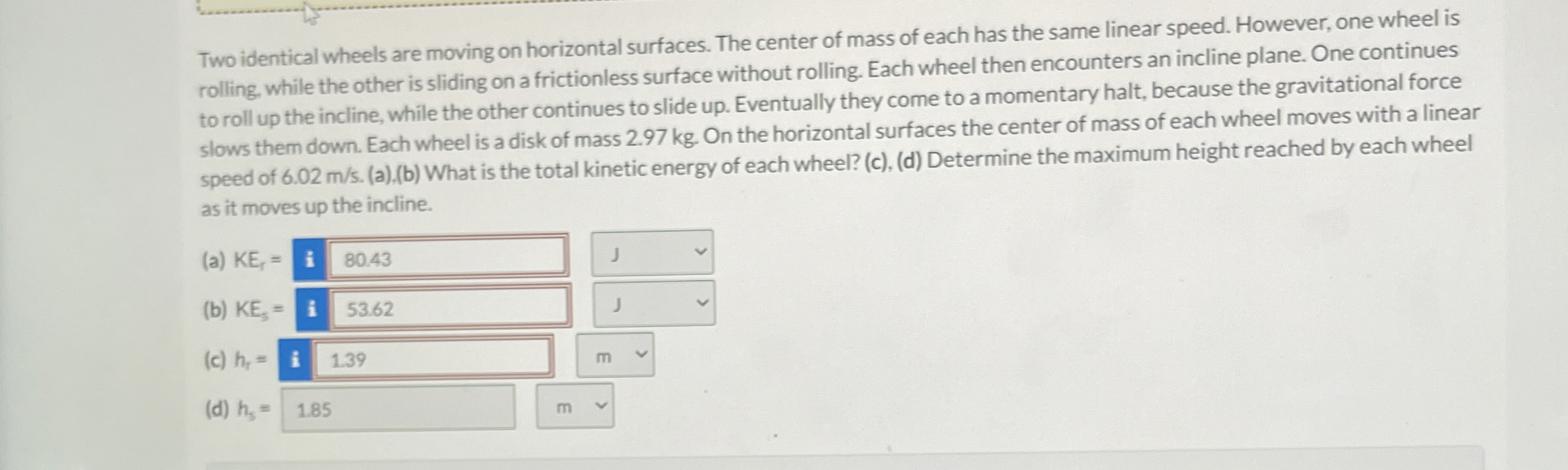 Two identical wheels are moving on horizontal