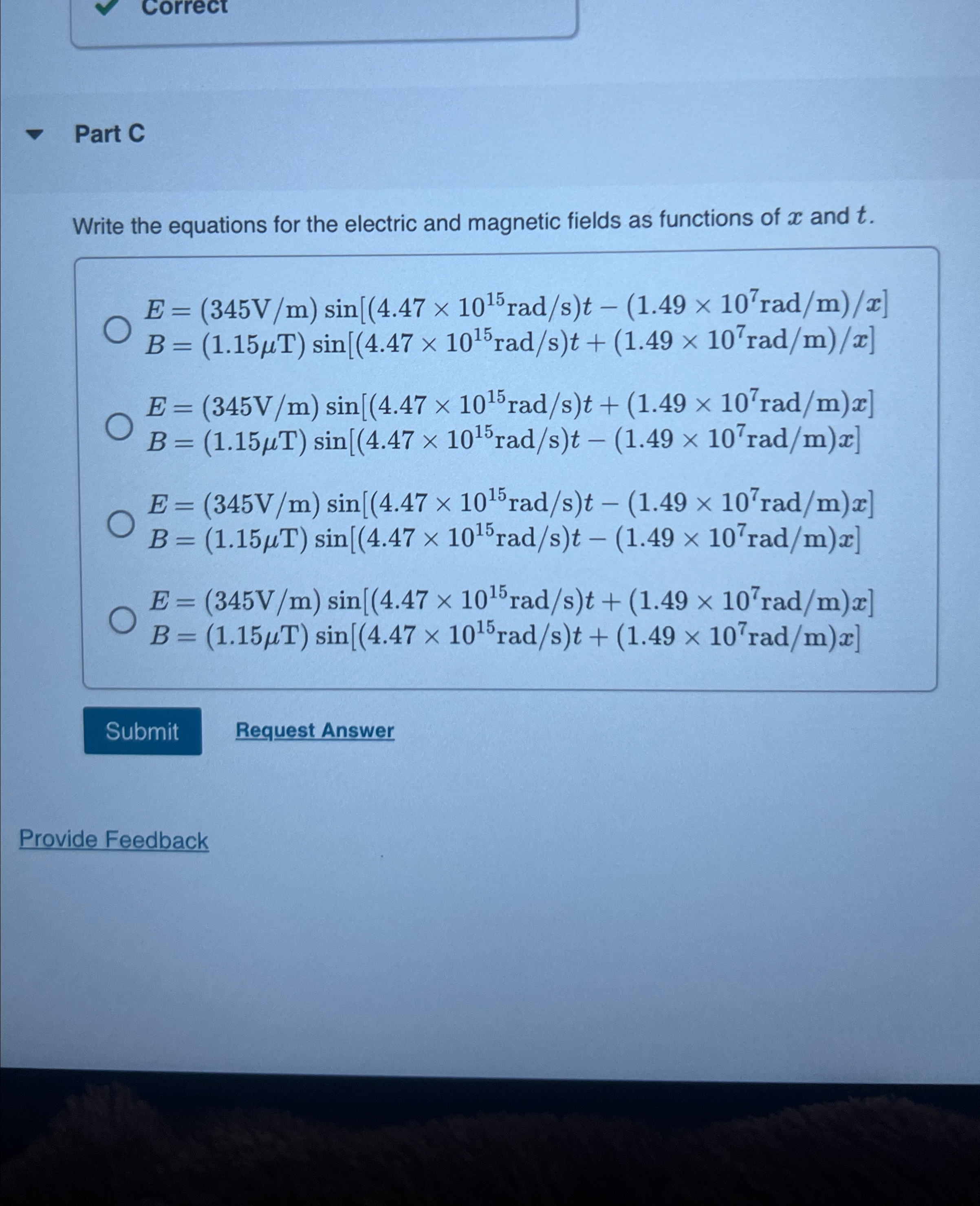 Part C Write the equations for the electric and