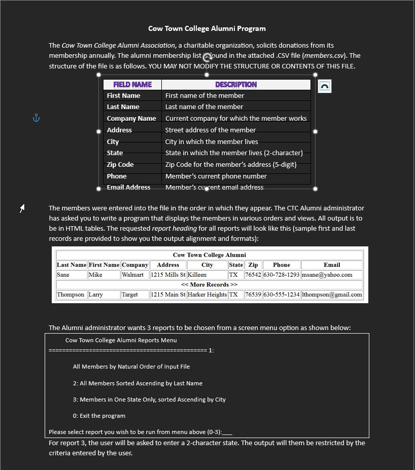 Program requirements: 1 ) The program should loop