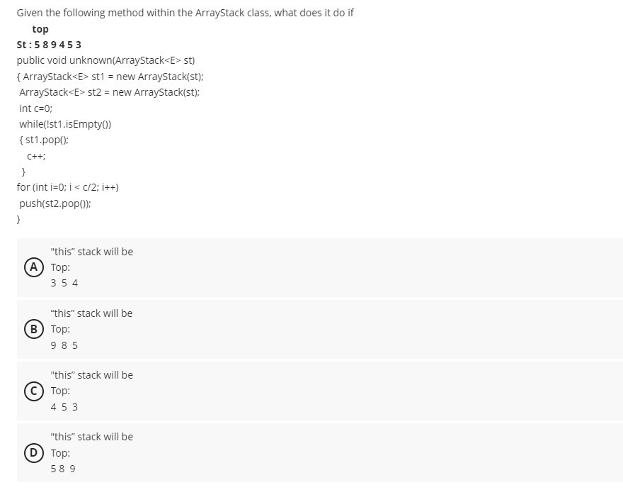 Given the following method within the ArrayStack
