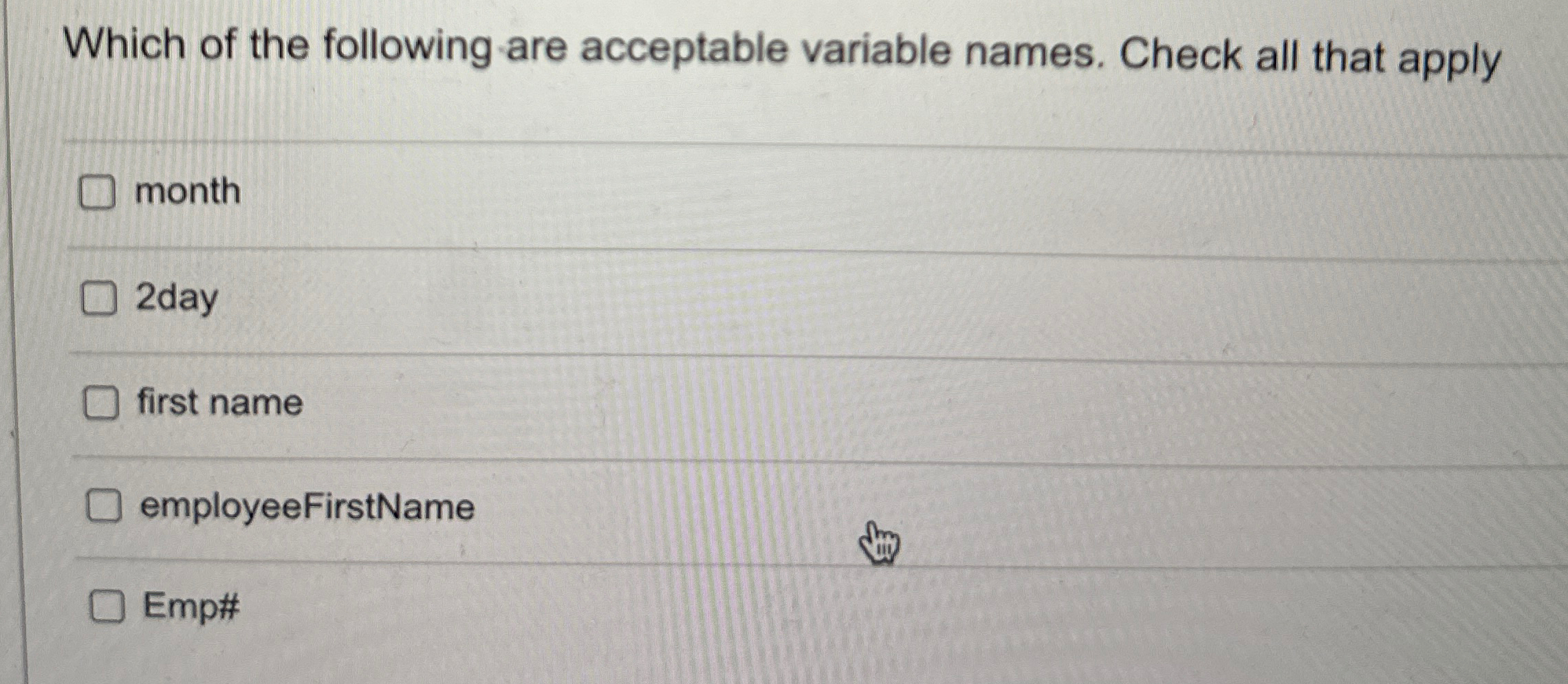 Which of the following are acceptable variable