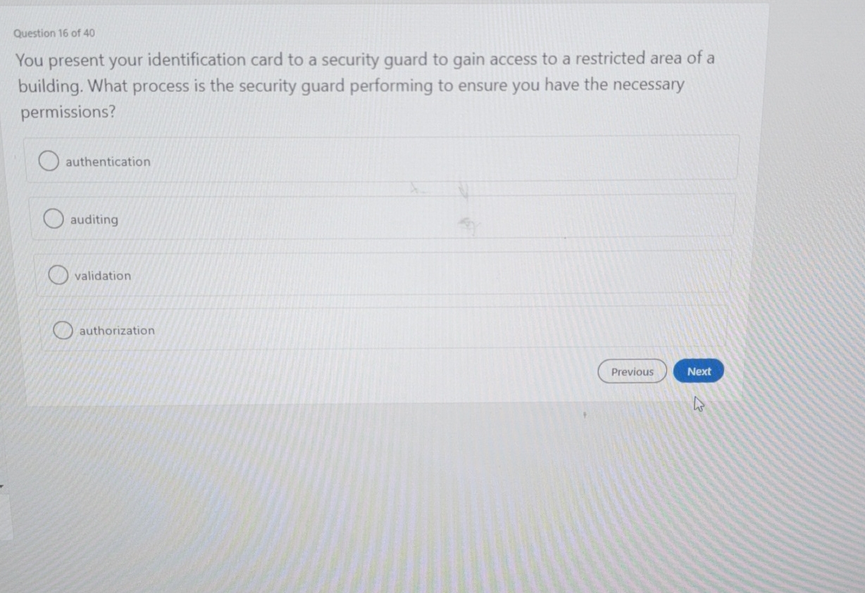 Question 1 6 of 4 0 You present your